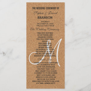 Rustic Wine Cork Wedding Monogram Programma Programmakaart