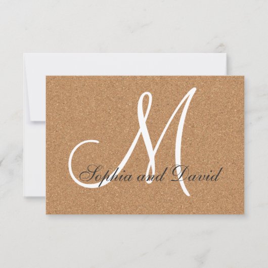 Rustic Wine Cork Wedding Monogram RSVP Kaartje (Voorkant)