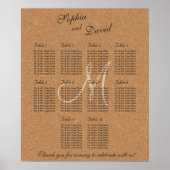 Rustic Wine Cork Wedding Monogram Seating Chart 10 Poster (Voorkant)