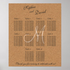 Rustic Wine Cork Wedding Monogram Seating Chart 10 Poster