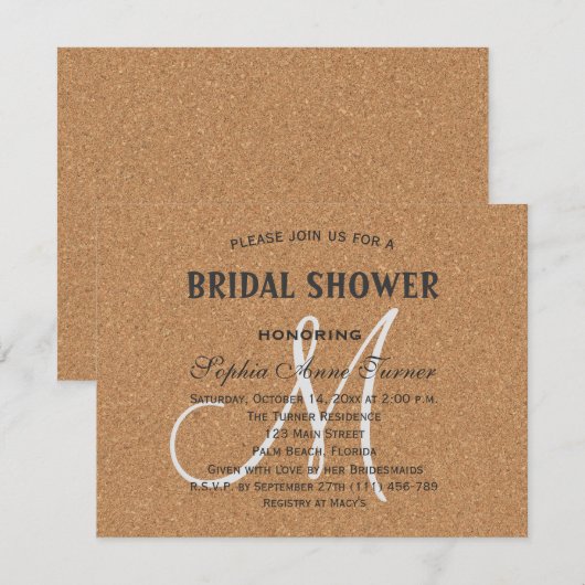 Rustic Wine Cork Wedding Monogram Vrijgezellenfees Kaart (Voorkant / Achterkant)