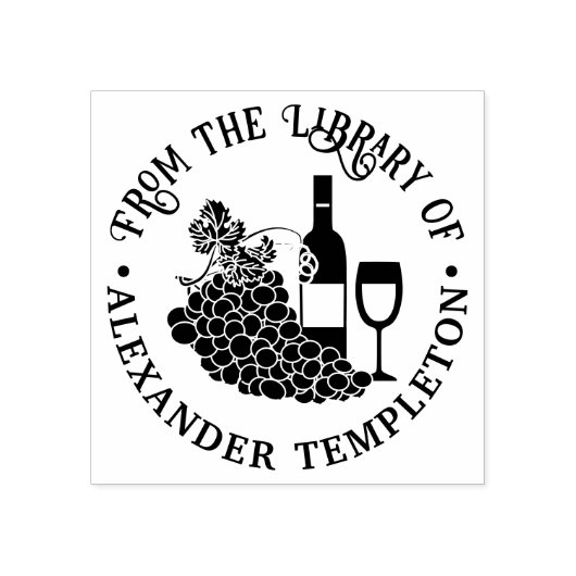 Rustic Wine, Glasses, Bunch of Grapes Library Book Rubberstempel (Afrduk)