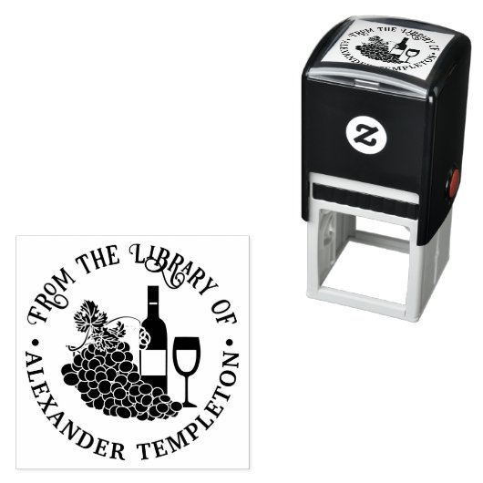 Rustic Wine, Glasses, Bunch of Grapes Library Book Zelfinktende Stempel (In situ)