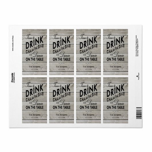 Rustic Wine Label Time to Drink Champagne (Full Sheet)