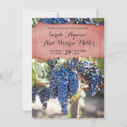 Rustic Winery Grape Wines Wedding Kaart (Voorkant)