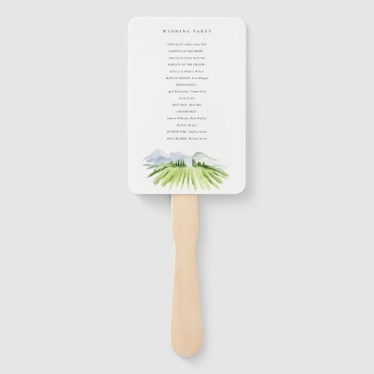 Rustic Winery Vineyard Mountain Wedding Programme Handwaaier (Achterkant)