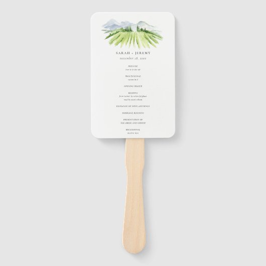 Rustic Winery Vineyard Mountain Wedding Programme Handwaaier (Voorkant)