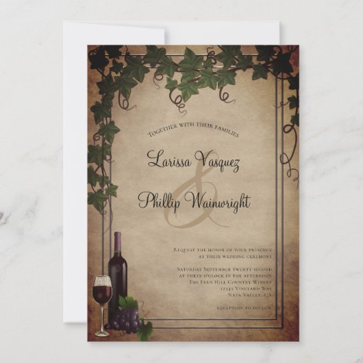 Rustic Winery Vineyard Wedding Invitation Kaart (Voorkant)