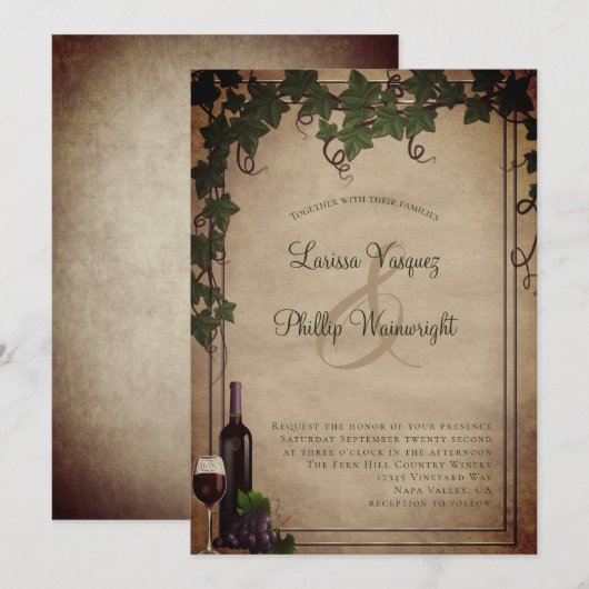 Rustic Winery Vineyard Wedding Invitation Kaart (Voorkant / Achterkant)