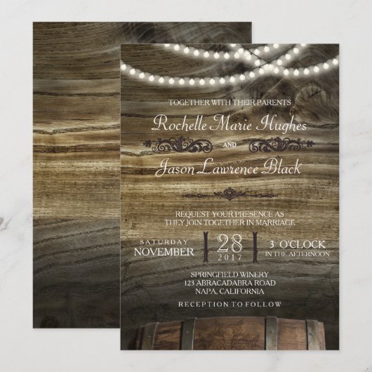 Rustic Winery Wedding Uitnodiging (Voorkant / Achterkant)