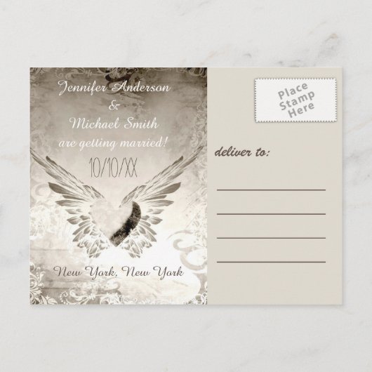 Rustic Wings Angel Heart  Save the Date Aankondigingskaart (Achterkant)