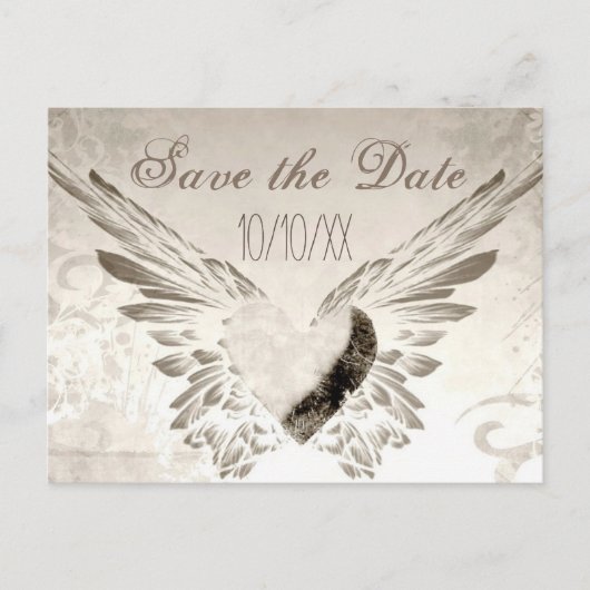 Rustic Wings Angel Heart  Save the Date Aankondigingskaart (Voorkant)