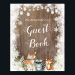 Rustic Winter Animals Woodland Baby Gastboek Poster<br><div class="desc">Rustieke Winterdieren Woodland Baby Guest Book Sign</div>