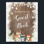 Rustic Winter Animals Woodland Baby Gastboek Poster<br><div class="desc">Rustieke Winterdieren Woodland Baby Guest Book Sign</div>