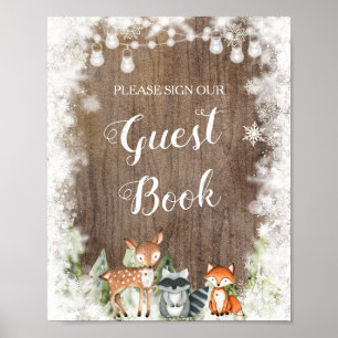 Rustic Winter Animals Woodland Baby Gastboek Poster