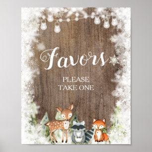Rustic Winter Animals Woodland Baby shower Favors Poster