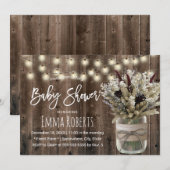 Rustic Winter Baby shower Floral Jar String Lights Kaart (Voorkant / Achterkant)