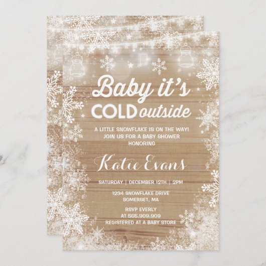 Rustic Winter Baby shower nodigt Genderneutraal ui Kaart (Voorkant / Achterkant)