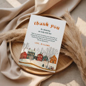 Rustic Winter Baby Shower Snow Village Bedankkaart