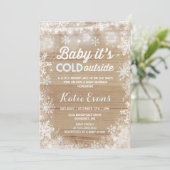Rustic Winter Baby shower Uitnodiging blauw & wit (Staand voorkant)