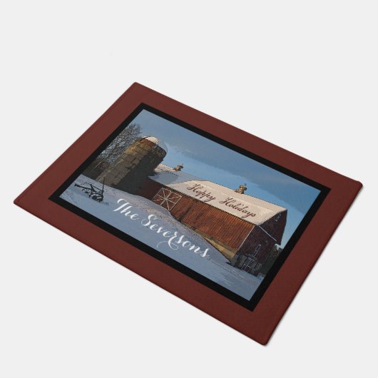 Rustic Winter Barn Prettige feestdagen Deurmat (Schuin)