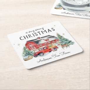 Rustic Winter Barn  Red Farmhouse Truck Kartonnen Onderzetters