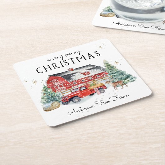 Rustic Winter Barn  Red Farmhouse Truck Kartonnen Onderzetters (Schuin)