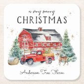 Rustic Winter Barn  Red Farmhouse Truck Kartonnen Onderzetters (Voorkant)