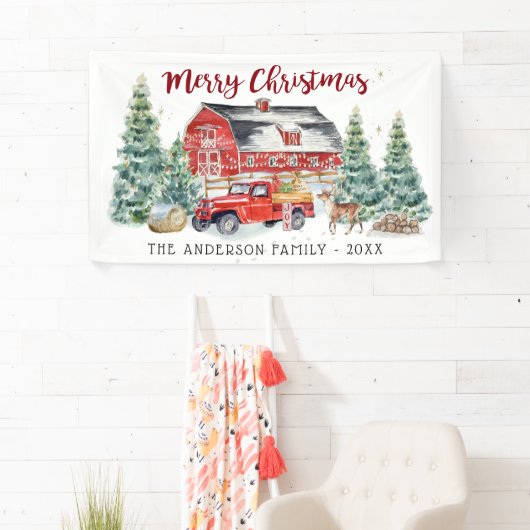 Rustic Winter Barn  Red Farmhouse Truck Spandoek (Insitu)