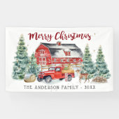 Rustic Winter Barn  Red Farmhouse Truck Spandoek (Horizontaal)