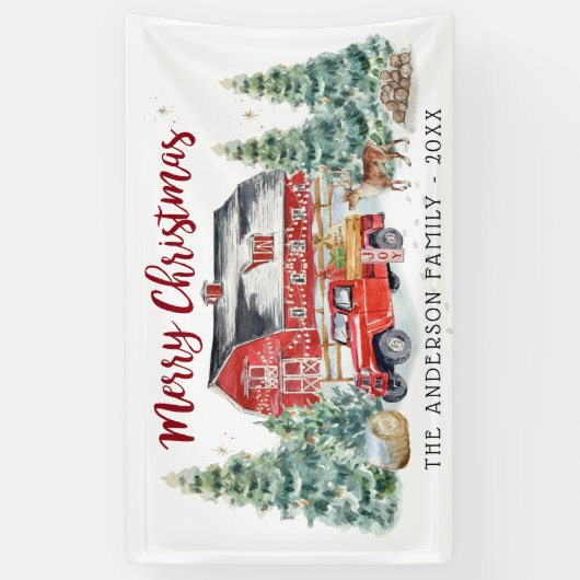 Rustic Winter Barn  Red Farmhouse Truck Spandoek (Verticaal)