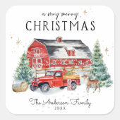 Rustic Winter Barn  Red Farmhouse Truck Vierkante Sticker (Voorkant)