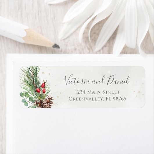 Rustic Winter Berries Pine Cone Botanical Greenery Etiket (Insitu)