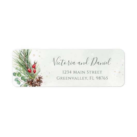Rustic Winter Berries Pine Cone Botanical Greenery Etiket (Voorkant)