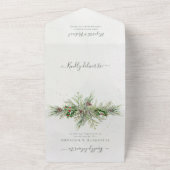 Rustic Winter Berries Pine Cone Greenery All In One Uitnodiging (Buitenkant)