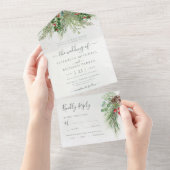 Rustic Winter Berries Pine Cone Greenery All In One Uitnodiging (Afscheurbaar)