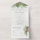 Rustic Winter Berries Pine Cone Greenery All In One Uitnodiging (Binnen)