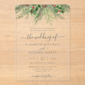Rustic Winter Berries Pine Cone Greenery Wedding Acryl Uitnodigingen (Voorkant)