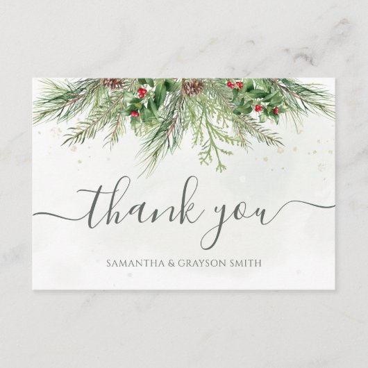 Rustic Winter Berries Pine Cone Greenery Wedding Bedankkaart (Voorkant)