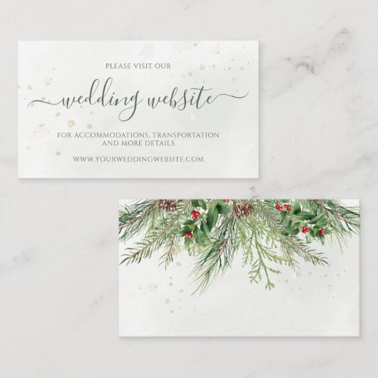 Rustic Winter Berries Pine Cone Greenery Wedding Informatiekaartje (Voorkant / Achterkant)