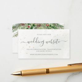 Rustic Winter Berries Pine Cone Greenery Wedding Informatiekaartje