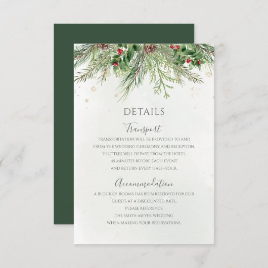 Rustic Winter Berries Pine Cone Greenery Wedding Informatiekaartje (Voorkant / Achterkant)