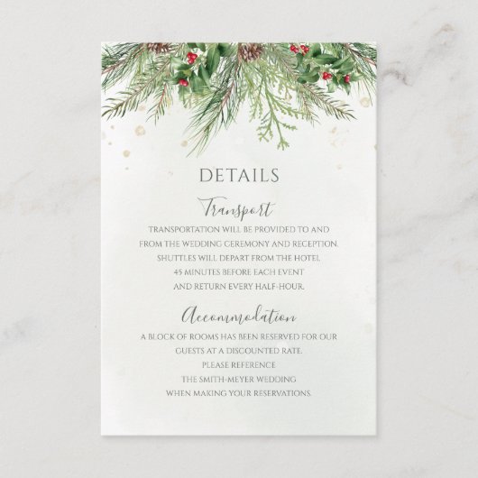 Rustic Winter Berries Pine Cone Greenery Wedding Informatiekaartje (Voorkant)