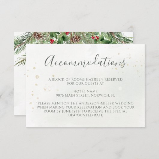 Rustic Winter Berries Pine Cone Greenery Wedding Informatiekaartje (Voorkant / Achterkant)