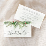 Rustic Winter Berries Pine Cone Greenery Wedding Informatiekaartje<br><div class="desc">Mooie trouwgegevens,  bijsluitkaart met handbeschilderde botanische waterverf,  illustraties van wintergroene,  pijnbomen- en sprottakken,  keien en holbessen. Ideale keuze voor wintervakantie of kerstvakantie-bruiloften.</div>