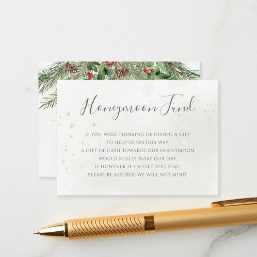 Rustic Winter Berries Pine Cone Greenery Wedding Informatiekaartje (Voorkant / Achterkant in situ)