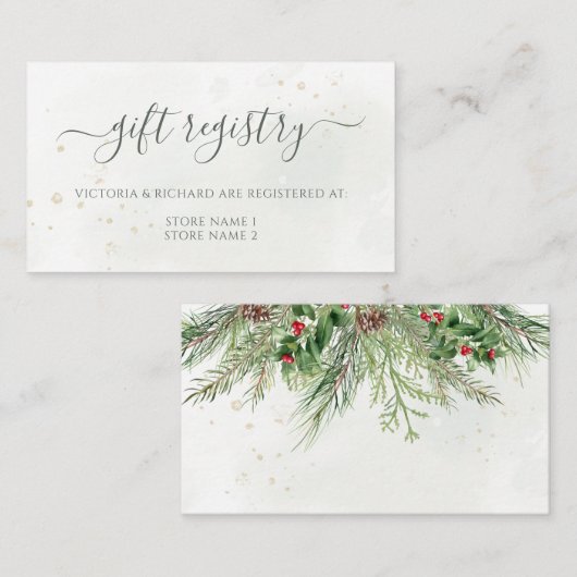 Rustic Winter Berries Pine Cone Greenery Wedding Informatiekaartje (Voorkant / Achterkant)