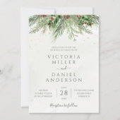 Rustic Winter Berries Pine Cone Greenery Wedding Kaart (Voorkant)