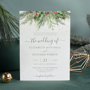 Rustic Winter Berries Pine Cone Greenery Wedding Kaart