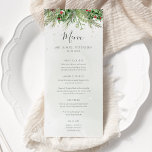 Rustic Winter Berries Pine Cone Greenery Wedding Menu<br><div class="desc">Mooie trouwmenukaart met handbeschilderde botanische waterverf illustraties van wintergroene,  pijnbomen- en sprottakken,  keien en holbessen. Ideale keuze voor wintervakantie of kerstvakantie-bruiloften.</div>